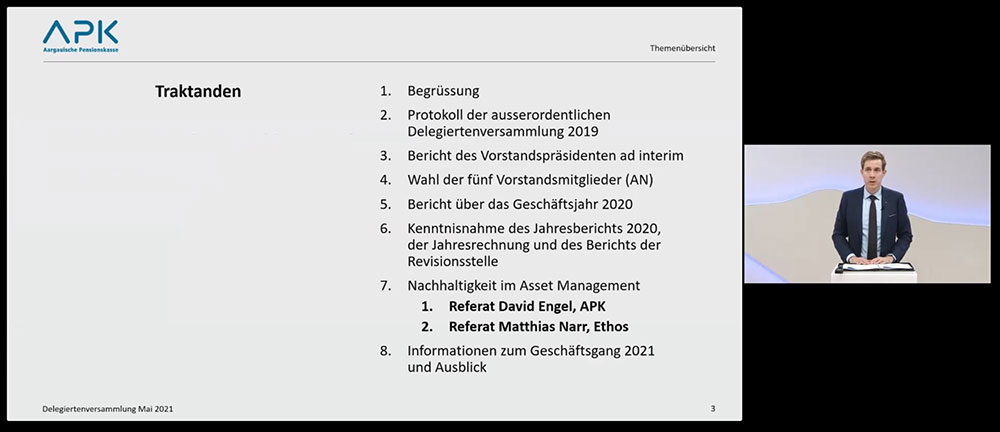 Vorstandspräsident a. i. Jan Schneider an der Online-Delegiertenversammlung